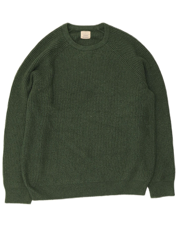 Marks & Spencer Mens Crew Neck Jumper Sweater Large Green Polyamide