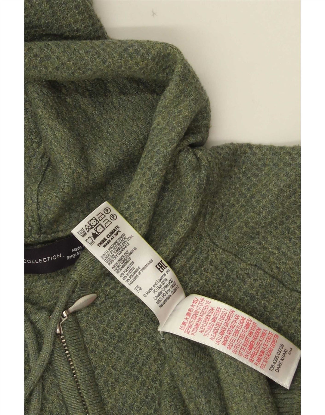 Marks & Spencer Womens Hooded Cardigan Sweater UK 14 Medium Green Polyester
