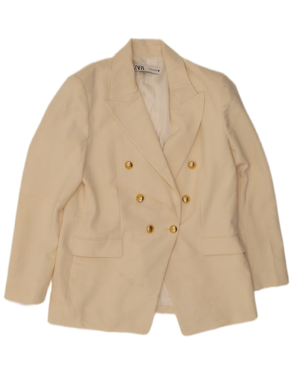 Zara Veste Blazer Double Boutonnage Femme UK 14 XL Polyester Blanc Cassé