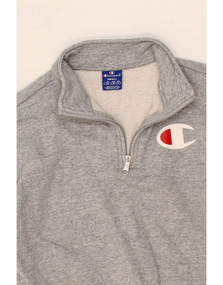 CHAMPION Womens Oversized Crop Zip Neck Sweatshirt Jumper UK 10 Small Grey Vintage Champion and Second-Hand Champion from Messina Hembry 