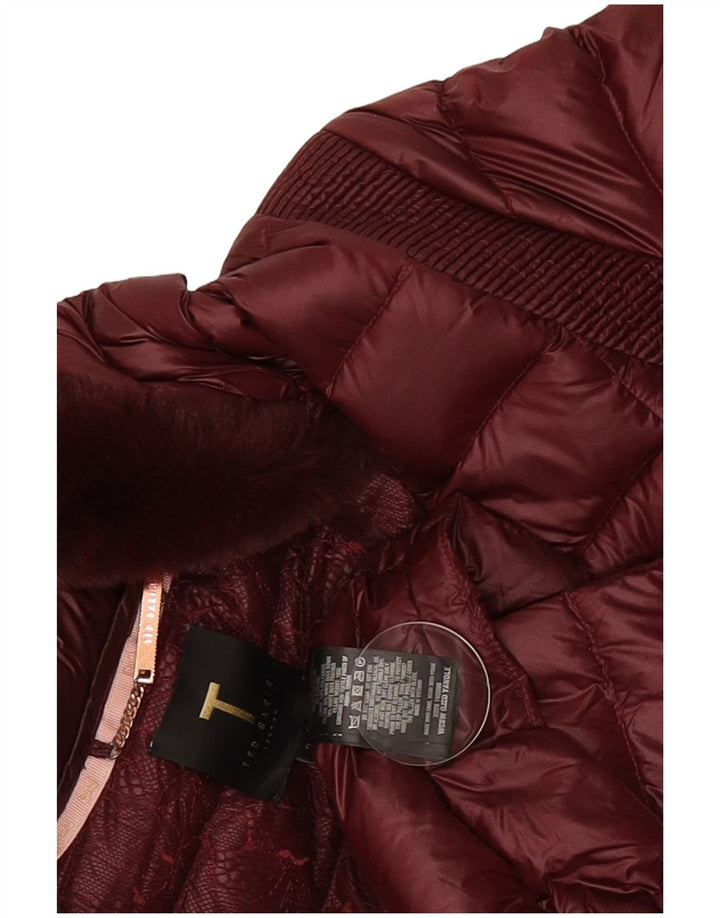 Ted Baker Abrigo acolchado con capucha para mujer Talla 2 Small Poliamida burdeos