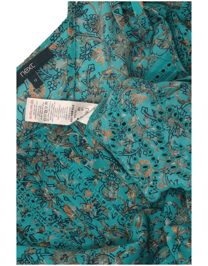 NEXT Womens 3/4 Sleeve A-Line Dress UK 12 Medium Blue Floral Polyester