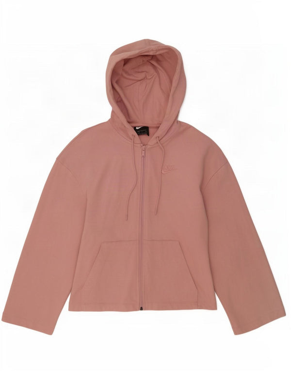 Nike Dame Oversized Crop Zip Hoodie Sweater UK 10 Small Pink Bomuld
