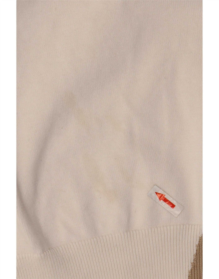 Zara Mens Crew Neck Jumper Sweater Medium Beige Colourblock Cotton