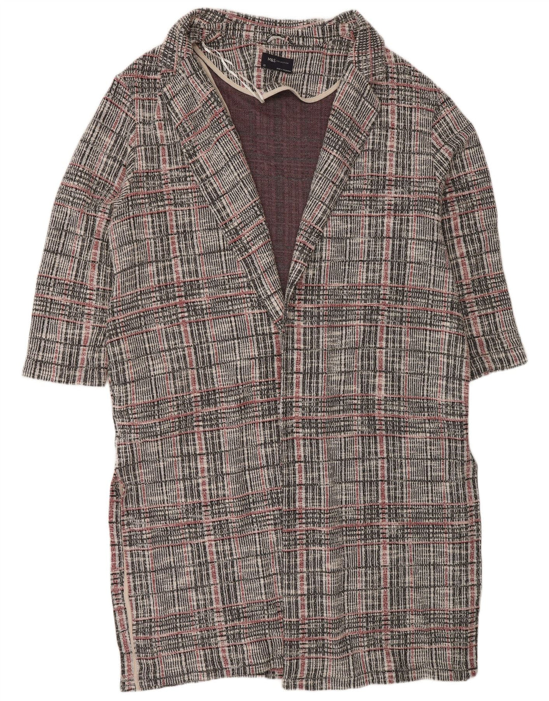 Marks & Spencer Womens Longline Cardigan Sweater UK 22 3XL Grey Check