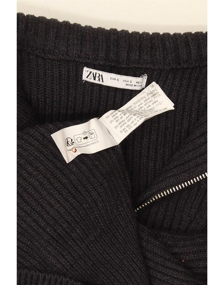 Zara Mens Zip Neck Jumper Sweater Small Grey Polyester