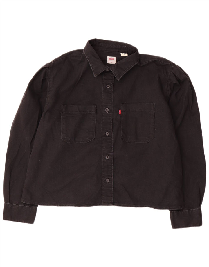 LEVI'S Womens Oversized Denim Shirt UK 14 Medium Black Cotton