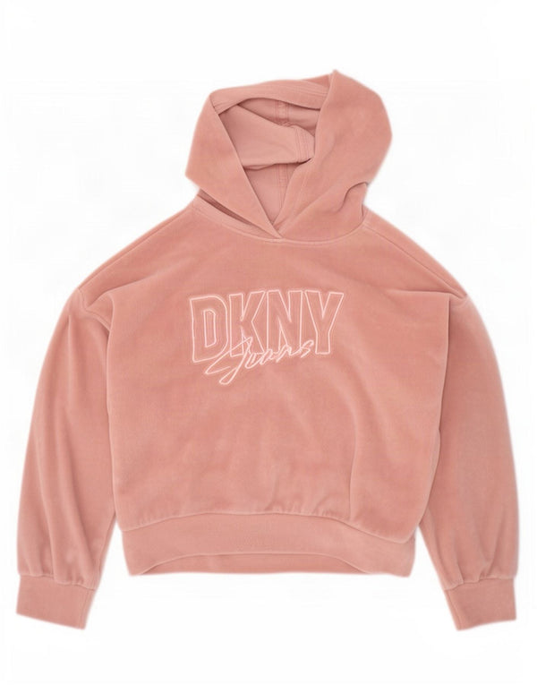 Maglione con cappuccio in velluto grafico per ragazze Dkny 5-6 anni in poliestere rosa