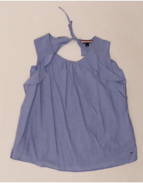 Tommy Hilfiger Damen ärmelloses Blusenoberteil UK 16 Große blaue Baumwolle