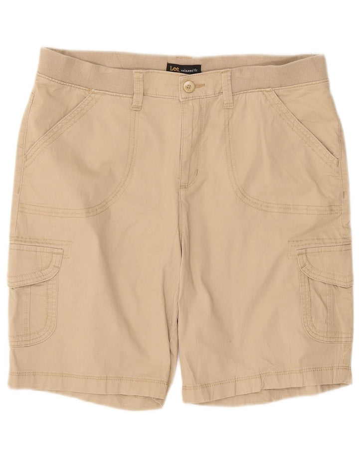 Shorts cargo feminino com ajuste relaxado LEE EUA 14 grande W30 algodão bege