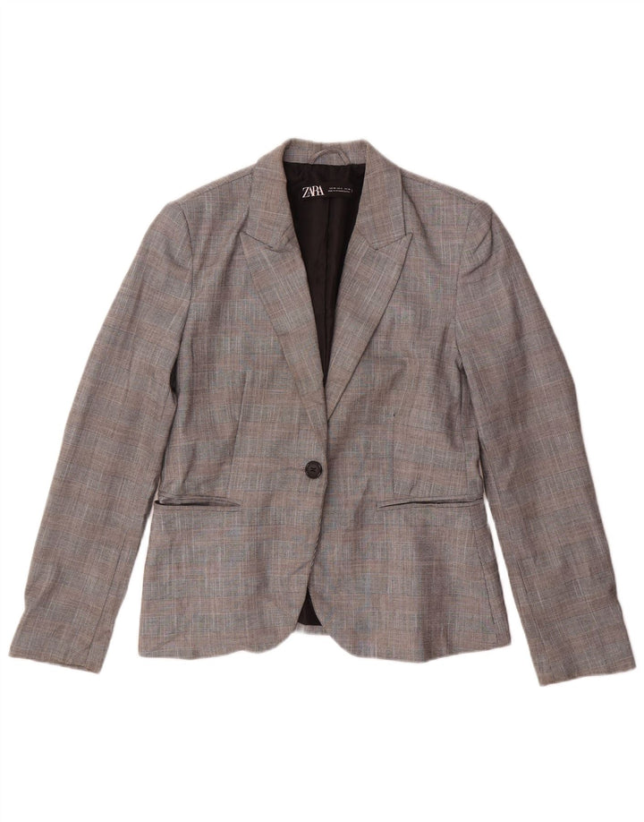 Giacca blazer a 1 bottone da donna Zara EU 40 Poliestere a quadri grigio medio