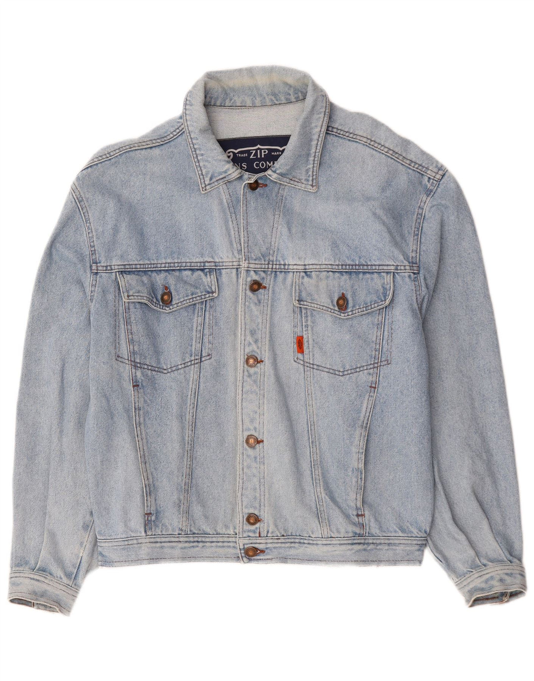 Zip Mens Denim Jacket UK 40 Large Blue