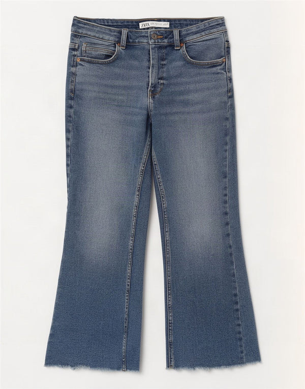 Zara Womens Crop Bootcut Jeans EU 40 Medium W30 L25 Bleu Coton