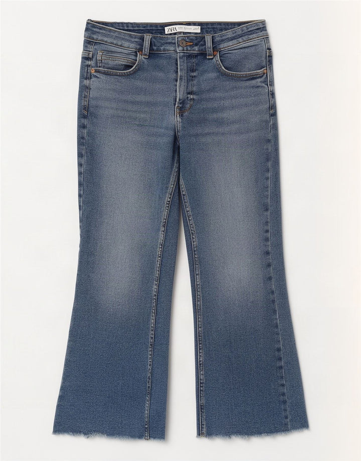 Zara Damen Crop Bootcut Jeans EU 40 Medium W30 L25 Blaue Baumwolle
