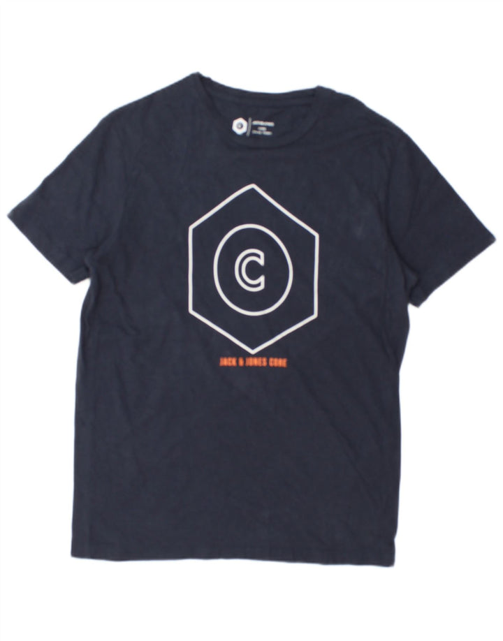 JACK & JONES Mens Graphic T-Shirt Top Medium Navy Blue Cotton