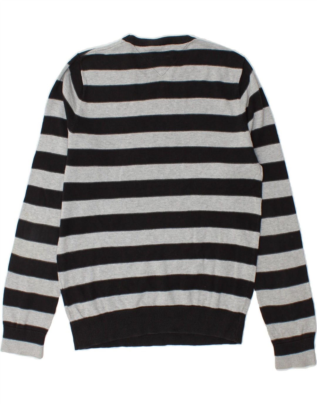 TOMMY HILFIGER Mens Crew Neck Jumper Sweater Medium Black Striped Cotton Vintage Tommy Hilfiger and Second-Hand Tommy Hilfiger from Messina Hembry 