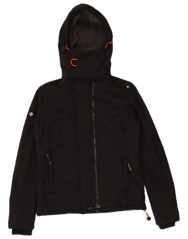 SUPERDRY Womens Windcheater Hooded Windbreaker Jacket UK 10 Small Black