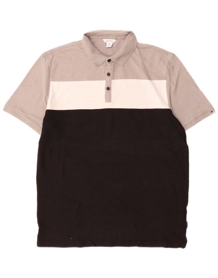 CALVIN KLEIN Mens Polo Shirt Medium Black Colourblock Cotton
