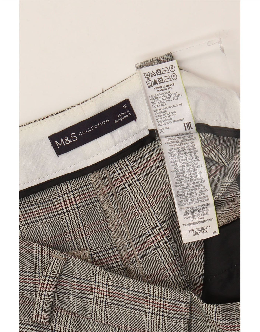 Marks & Spencer Womens Chino Trousers UK 12 Medium W32 L33 Grey Houndstooth