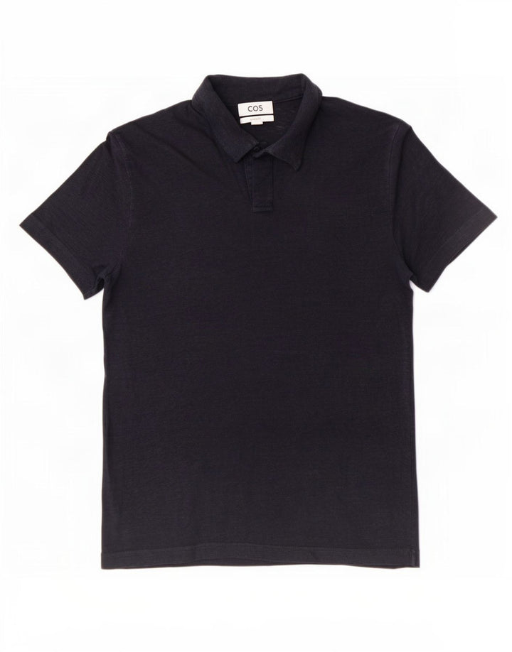 Cos Mens Regular Polo Shirt Small Navy Blue Linen