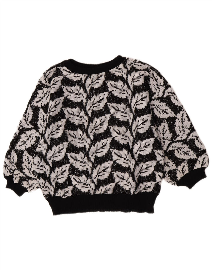 Vintage Womens Abstract Pattern Crew Neck Jumper Sweater UK 14 Medium Black