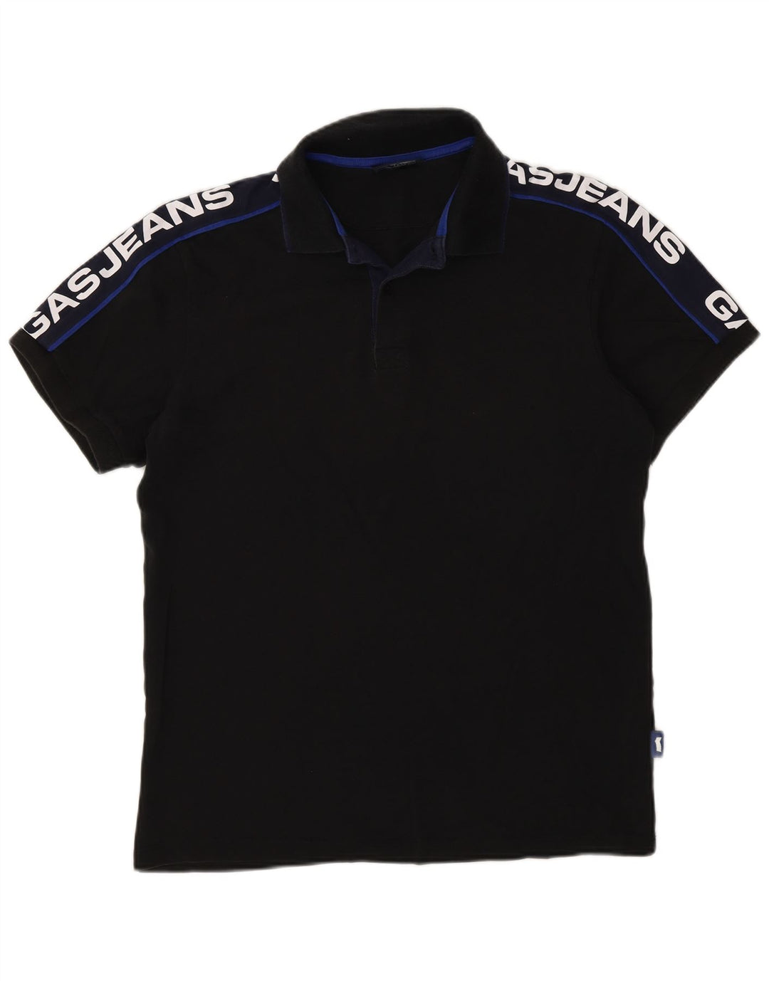 Gas Mens Graphic Polo Shirt Medium Black Colourblock Cotton