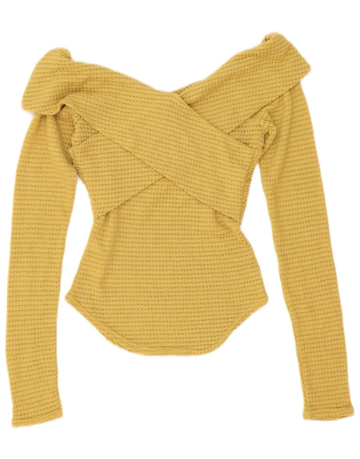 Free People Womens Top Long Sleeve UK 6 XS Yellow Polyester