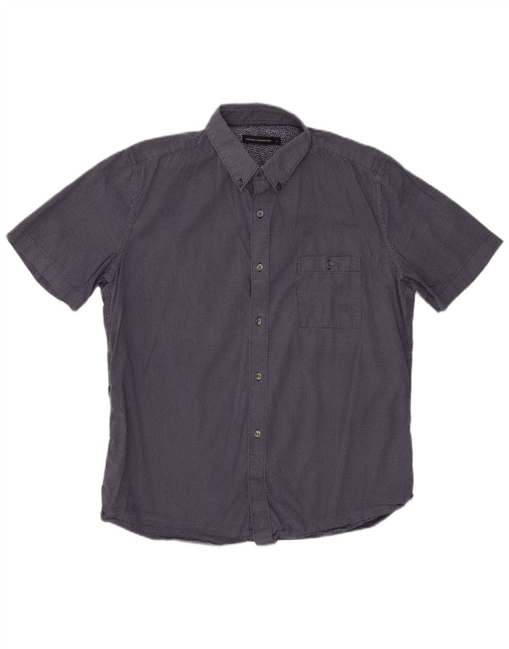 French Connection Mens Short Sleeve Shirt Large Navy Blue Spotted Cotton