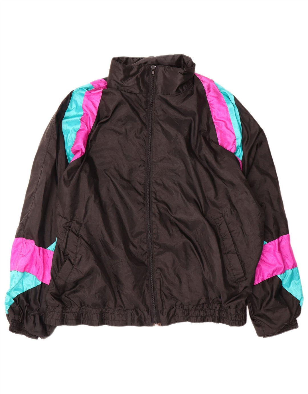 Vintage Mens Loose Fit Tracksuit Top Jacket Small Black Colourblock