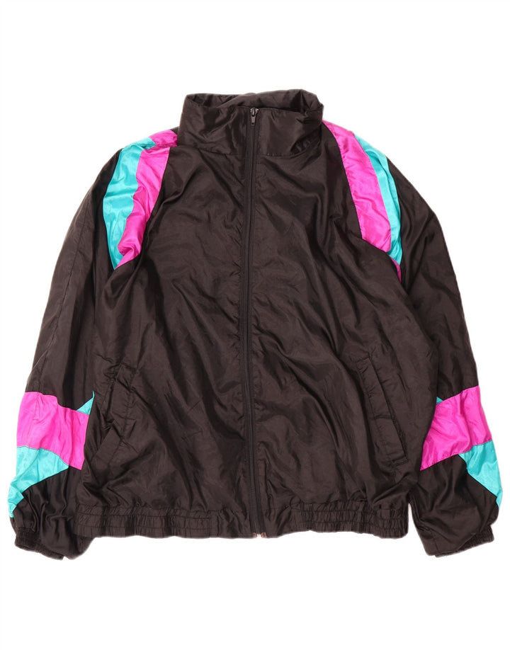 Vintage Mens Loose Fit Tracksuit Top Jacket Small Black Colourblock