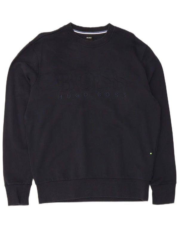 Hugo Boss Mens Graphic Sweatshirt Jumper Medium Navy Blue Cotton