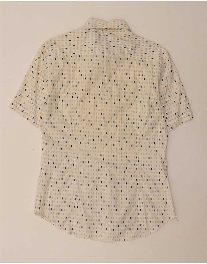 French Connection Mens Short Sleeve Shirt Medium Beige Spotted Cotton