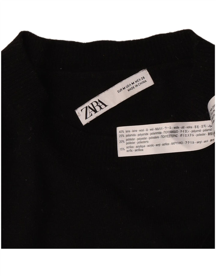 Zara Dame Oversized Crew Neck Jumper Sweater UK 14 Medium Black Wool