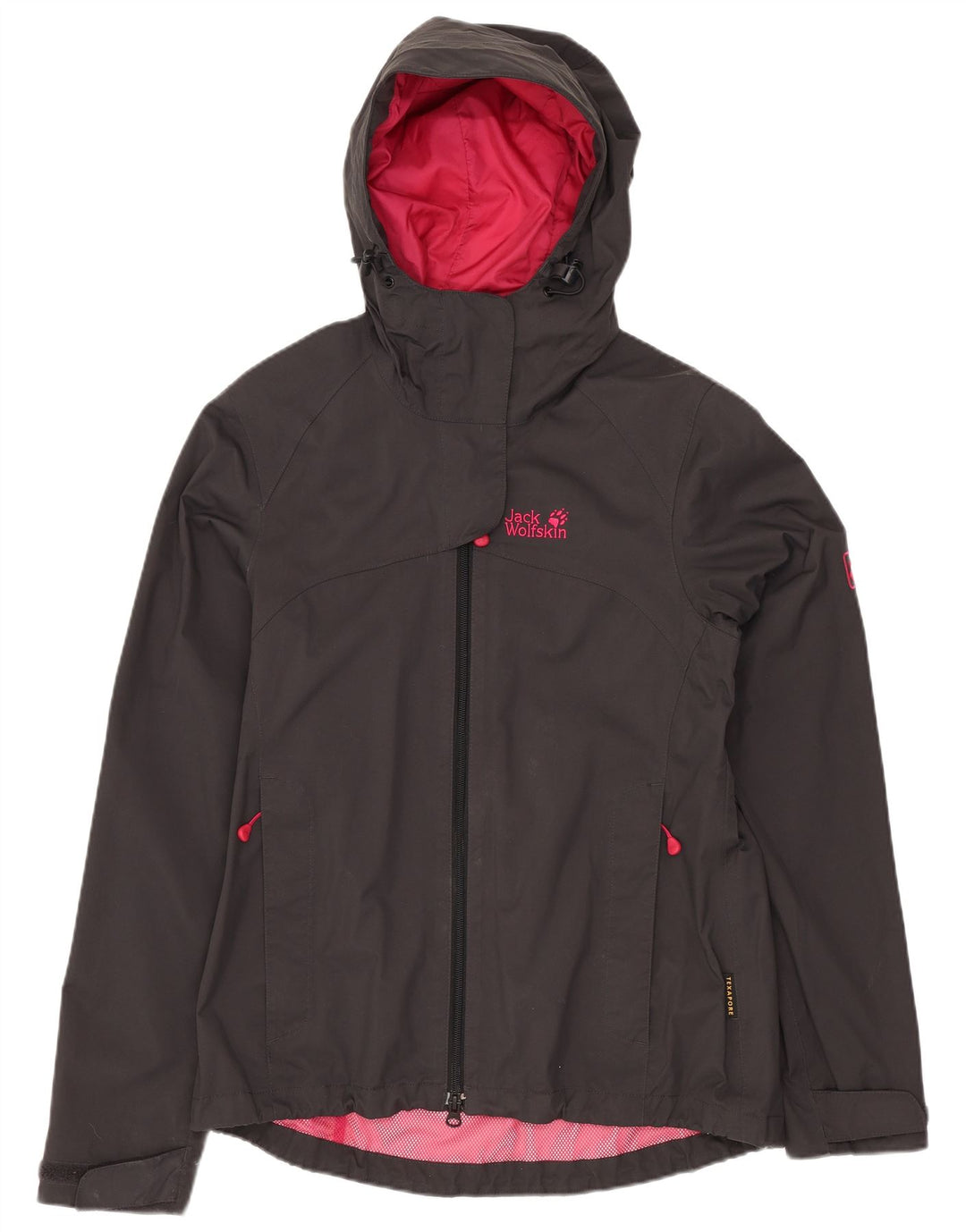 Jack Wolfskin Womens Hooded Rain Jacket UK 8/10 Small Grey Polyamide