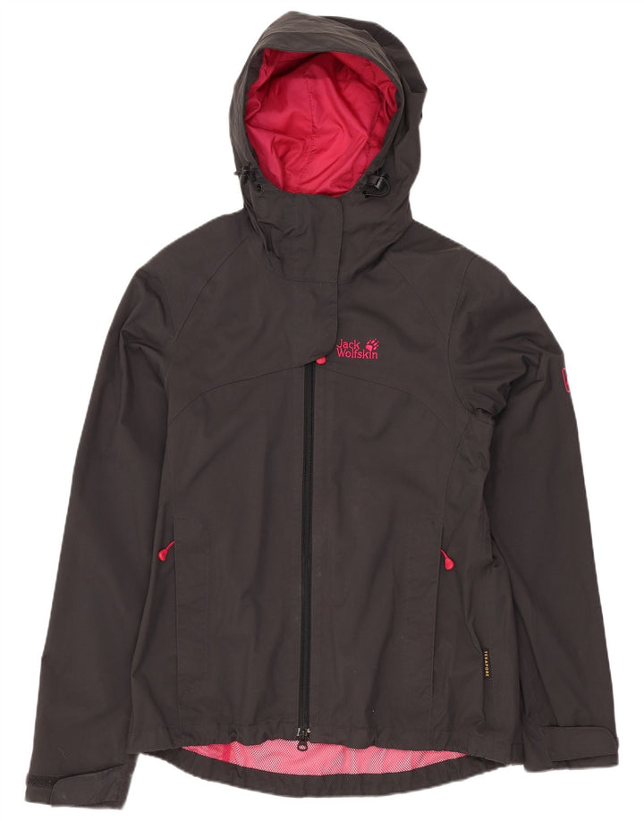 Jack Wolfskin Womens Hooded Rain Jacket UK 8/10 Small Grey Polyamide
