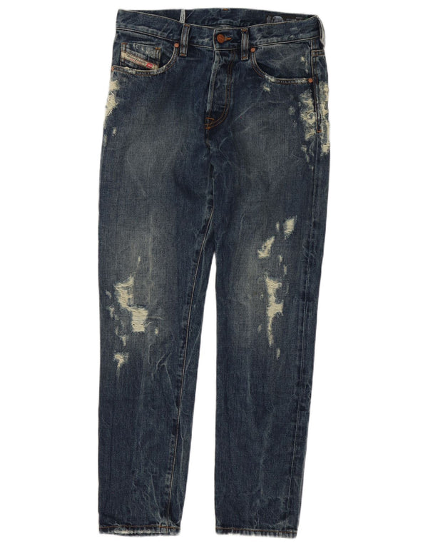 Diesel Herre Mharky Distressed Slim Skinny Jeans W30 L32 Blå Bomuld