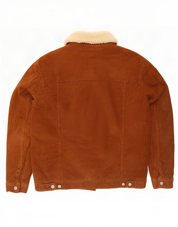 Zara Jaqueta masculina de veludo sherpa Reino Unido 40 grande marrom colorblock algodão