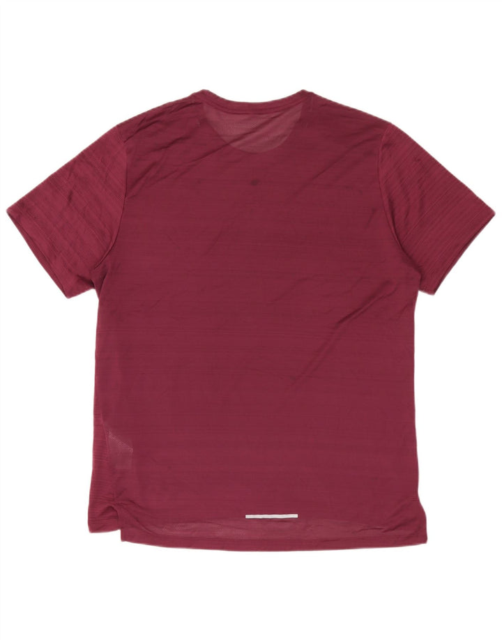 Nike Mens Dri Fit T-Shirt Top Large Burgundy Striped Polyester