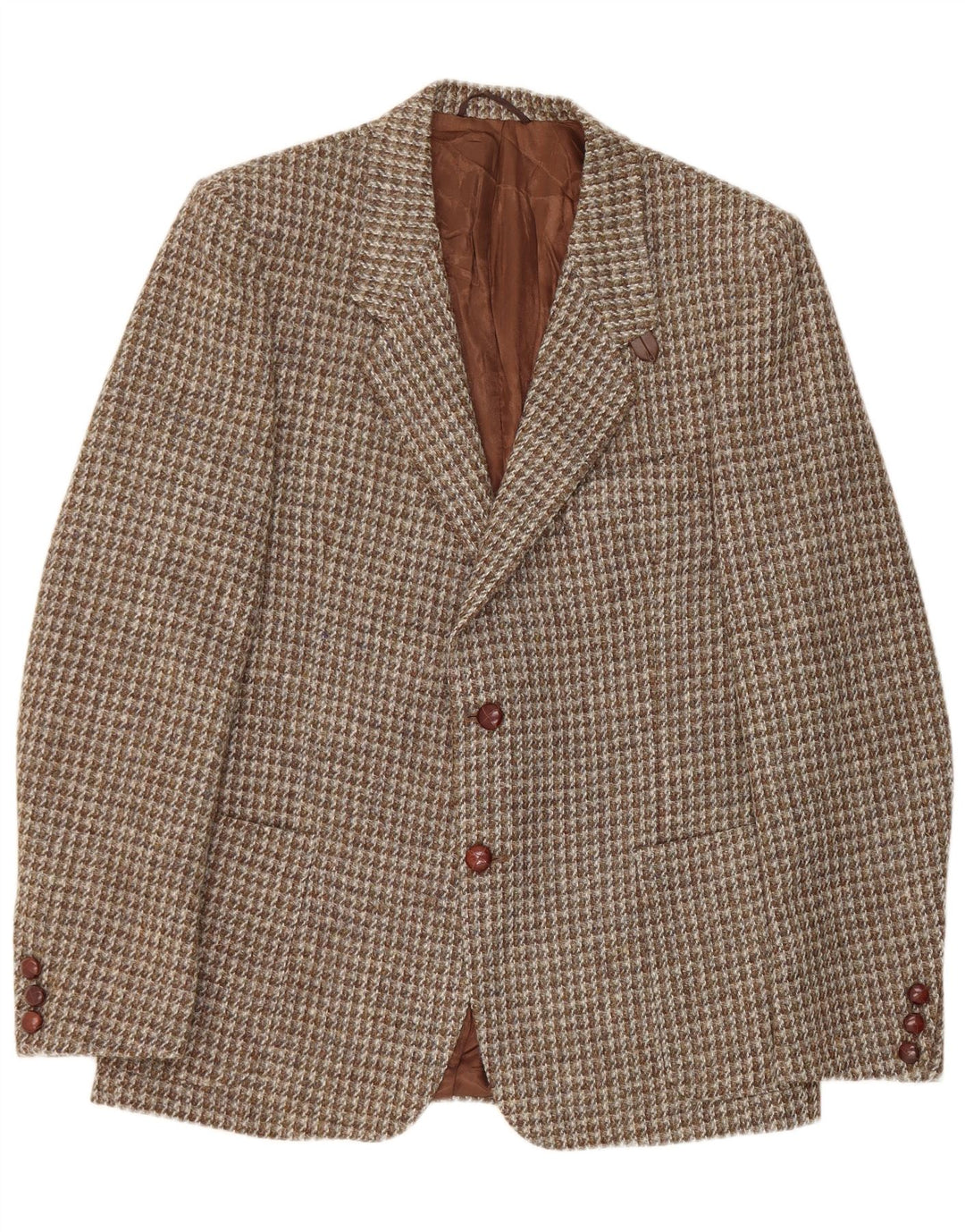 Giacca blazer da uomo a 2 bottoni Harris Tweed UK 42 XL pied de poule marrone