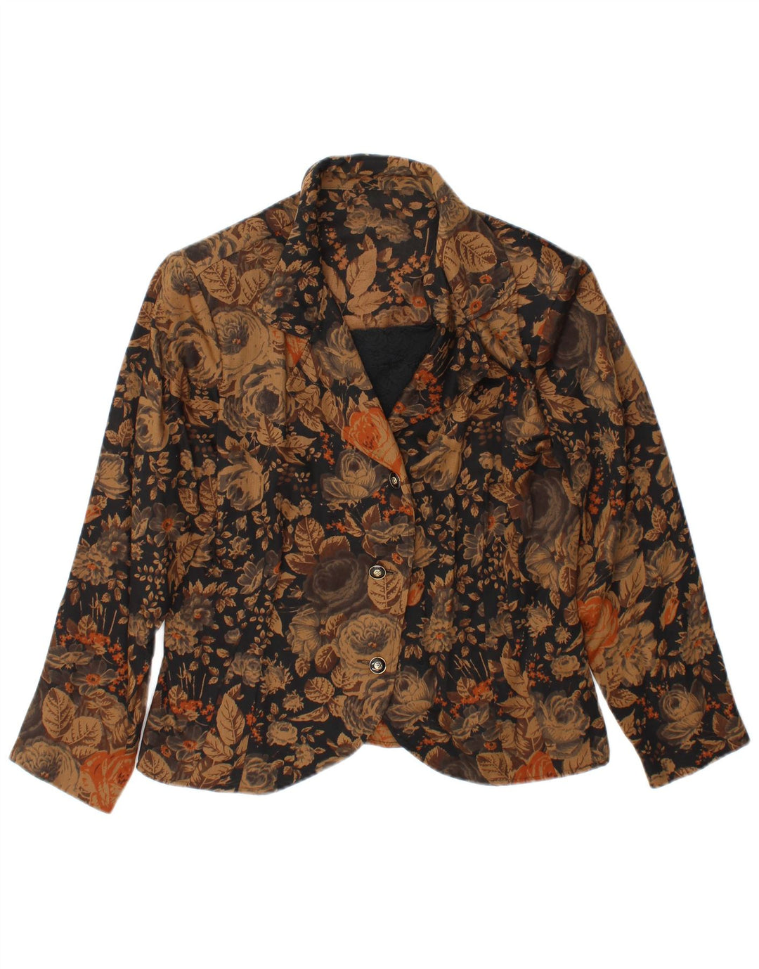 Vintage dame 3-knaps blazerjakke UK 38 Medium Brown Floral