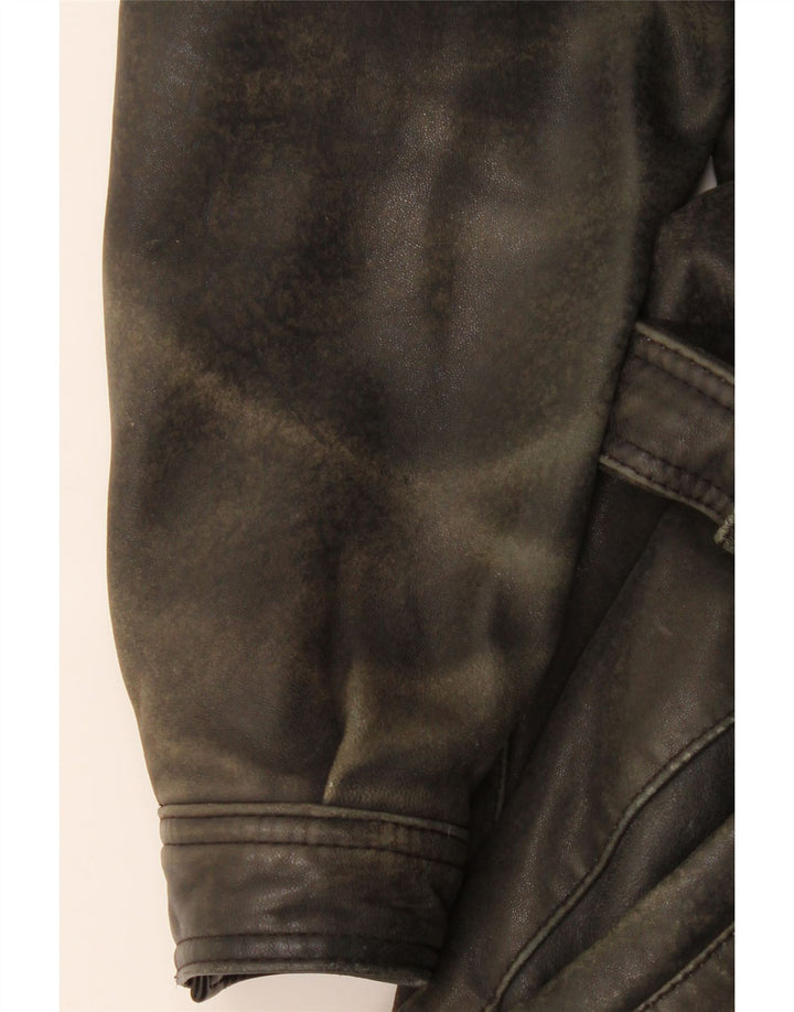 Vintage Womens Leather Oversized Biker Jacket UK 10 Small Brown Leather