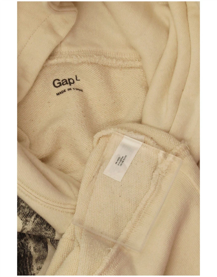 Gap Mens Graphic Hoodie Jumper Large Beige Cotton