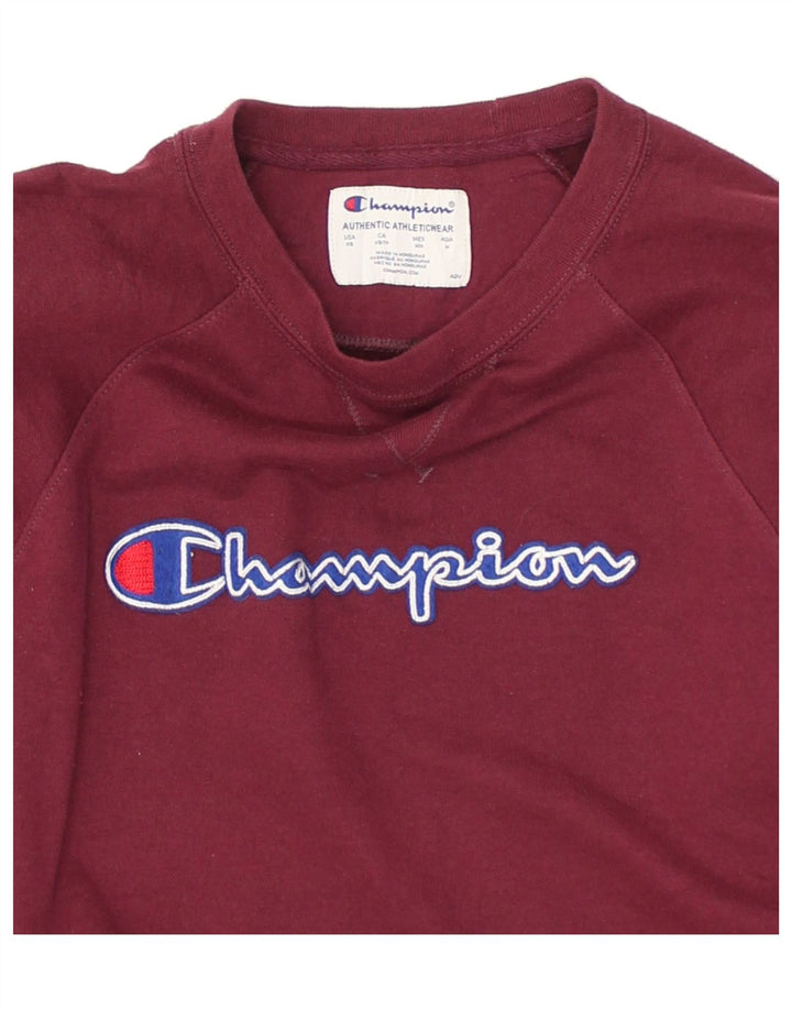 CHAMPION Womens Graphic Sweatshirt Jumper UK 6 XS Burgundy | Vintage Champion | Thrift | Second-Hand Champion | Used Clothing | Messina Hembry 