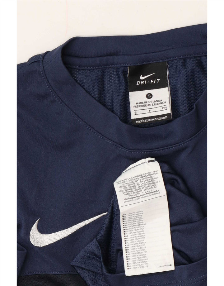 Мужская футболка Nike Dri Fit, маленькая, темно-синяя, полиэстер с цветными блоками