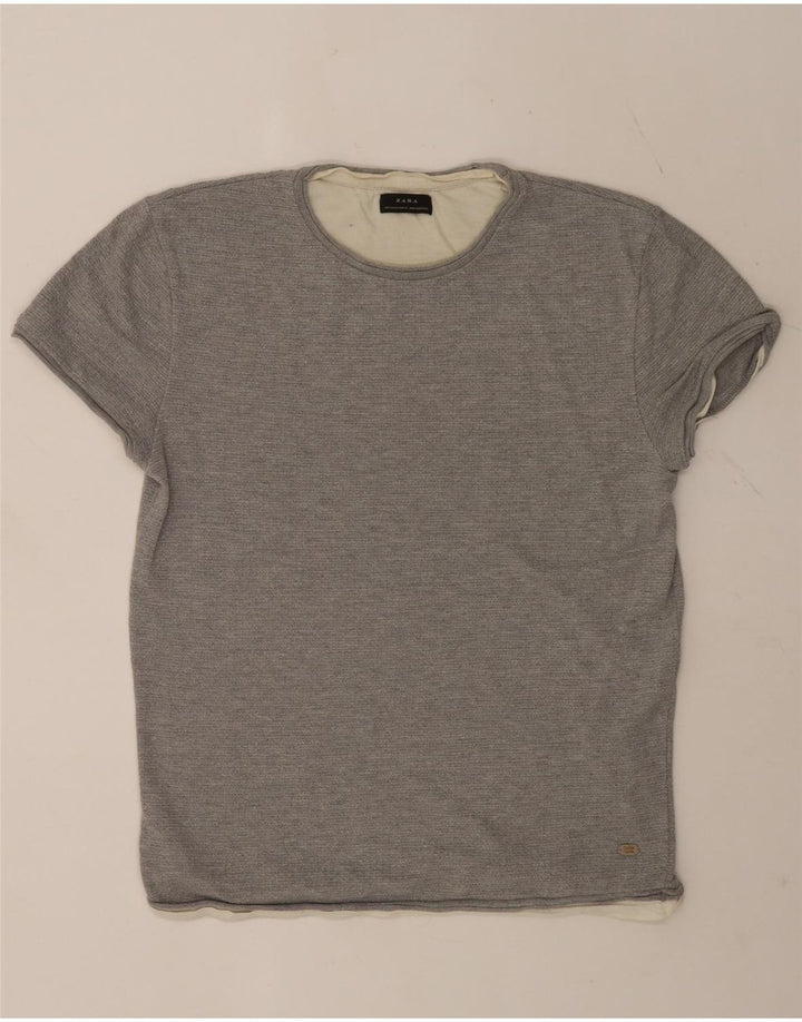 Zara Mens T-Shirt Top XL Grey Colourblock