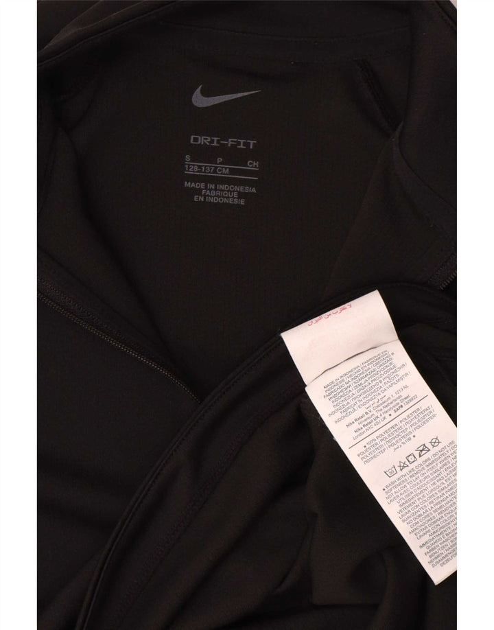 Nike Girls Dri Fit Zip Neck Pullover Tracksuit Top 8-9 Years Small Black