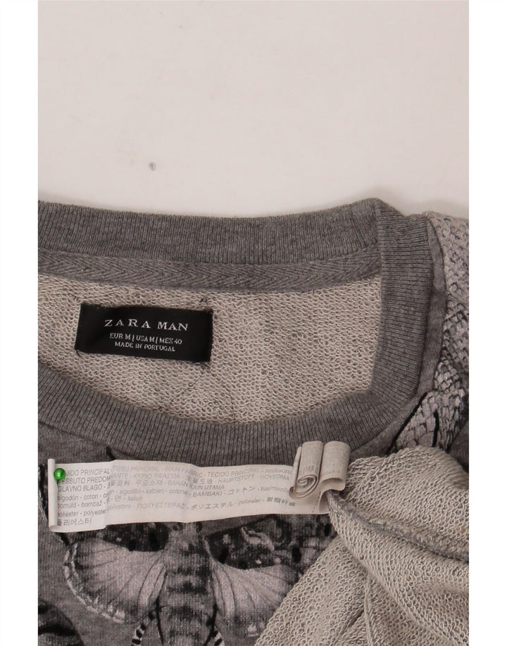Zara Mens Graphic Sweatshirt Jumper Medium Grey Floral Cotton
