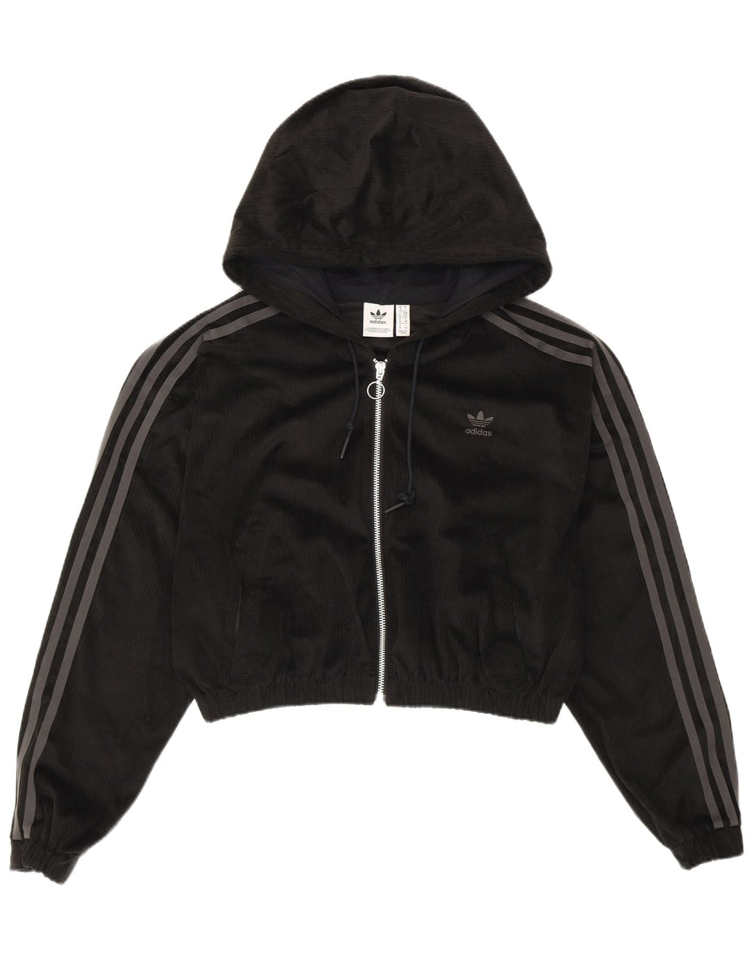 Adidas Womens Crop Oversized Zip Hoodie Sweater UK 10 Small Black Polyester