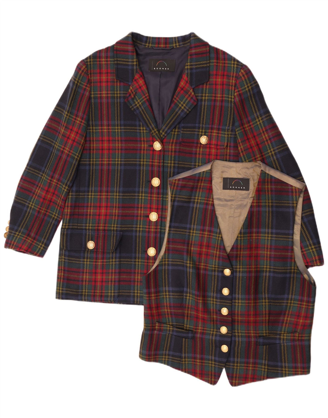 Bogner Womens 4 Button 2 Piece Set UK 16 Large Multicoloured Plaid