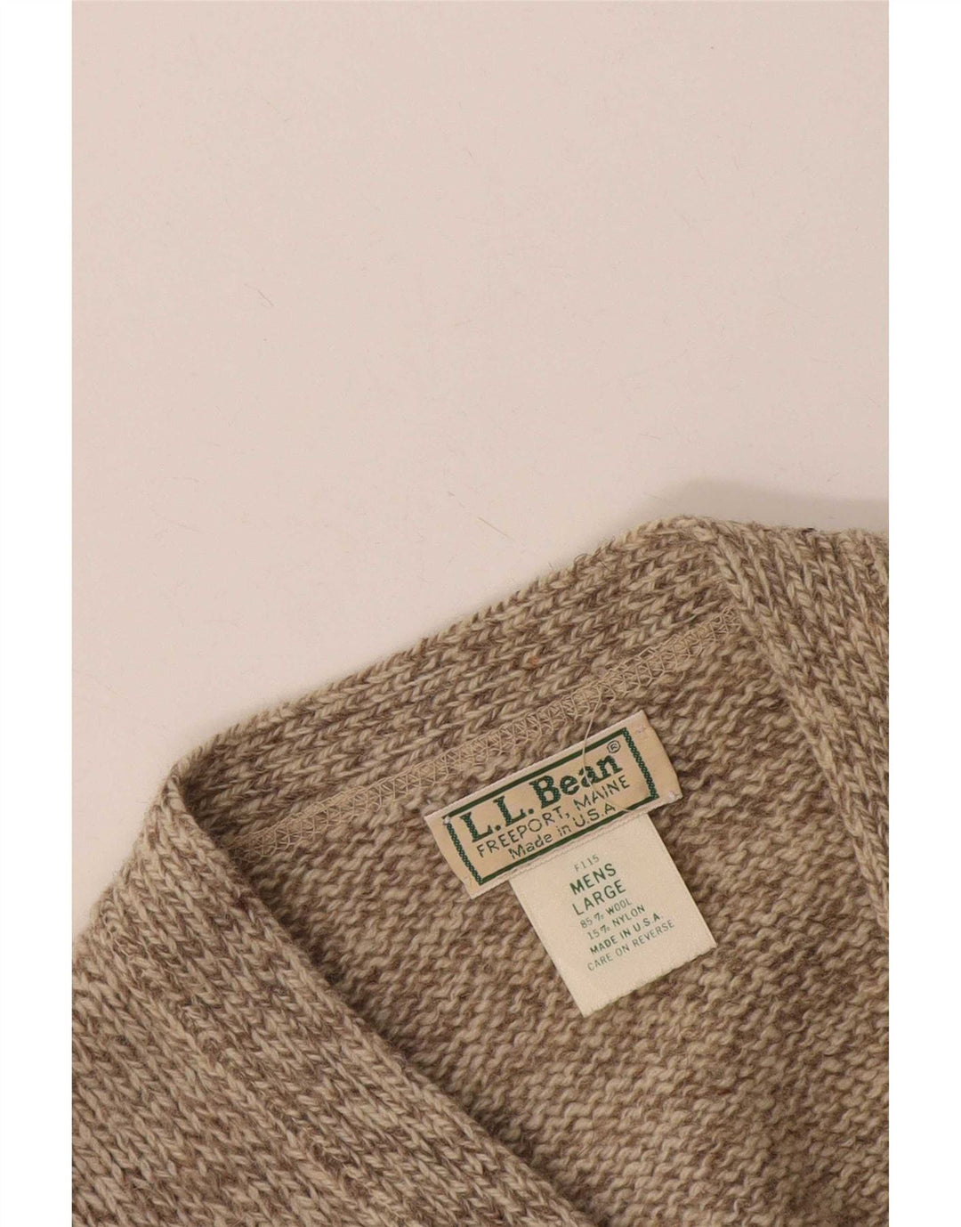 L.L.Bean Mens Cardigan Sweater Large Beige Flecked Wool